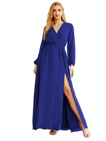 Women's Chiffon Bridesmaid Dress A line Long Sleeves Formal Evening Prom Gown for Wedding Guest SEA28032