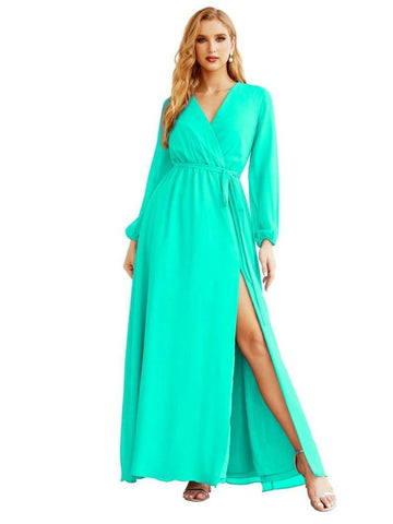 Women's Chiffon Bridesmaid Dress A line Long Sleeves Formal Evening Prom Gown for Wedding Guest SEA28032