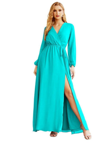 Women's Chiffon Bridesmaid Dress A line Long Sleeves Formal Evening Prom Gown for Wedding Guest SEA28032