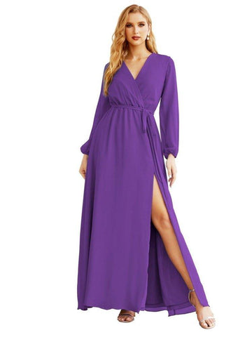 Women's Chiffon Bridesmaid Dress A line Long Sleeves Formal Evening Prom Gown for Wedding Guest SEA28032