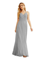 Women's Halter Chiffon Bridesmaid Dresses Wedding Apparel Long Sleeveless Formal Prom Dress with Ruffled Back SEA28035 by numbersea