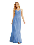 Women's Halter Chiffon Bridesmaid Dresses Wedding Apparel Long Sleeveless Formal Prom Dress with Ruffled Back SEA28035 by numbersea