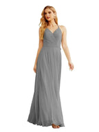 Women's Halter Chiffon Bridesmaid Dresses Wedding Apparel Long Sleeveless Formal Prom Dress with Ruffled Back SEA28035 by numbersea