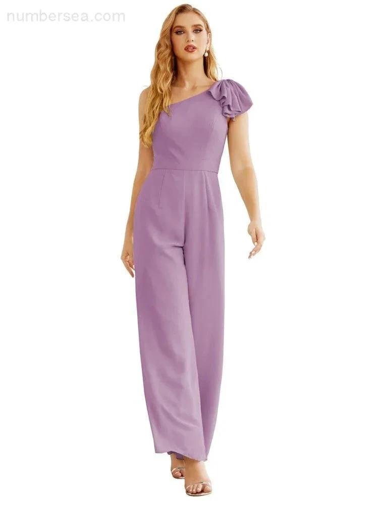 Women's One Shoulder Chiffon Long Jumpsuit Formal Evening Dress Long Bridesmaid Dresses Pants Wedding Party SEA28034 by numbersea