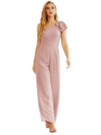 Women's One Shoulder Chiffon Long Jumpsuit Formal Evening Dress Long Bridesmaid Dresses Pants Wedding Party SEA28034 by numbersea