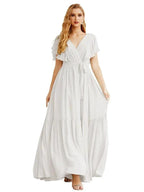 Women's Open Back Formal Evening Party Prom Gowns V-Neck Long Chiffon Bridesmaid Dresses with Waist Belt SEA28038 by numbersea