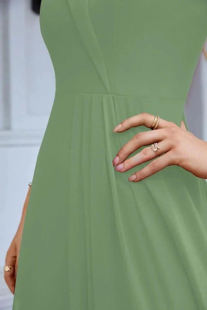 Women's thin strap off the shoulder bridesmaid mopping the floor evening dress 28093 by numbersea
