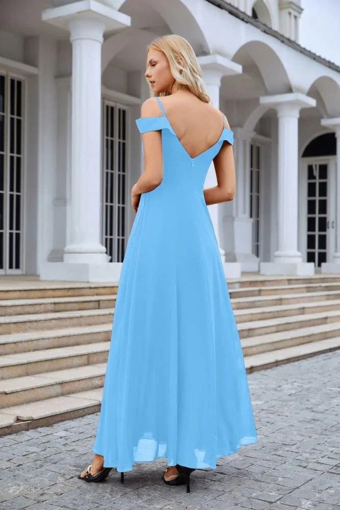 Women's thin strap off the shoulder bridesmaid mopping the floor evening dress 28093 by numbersea