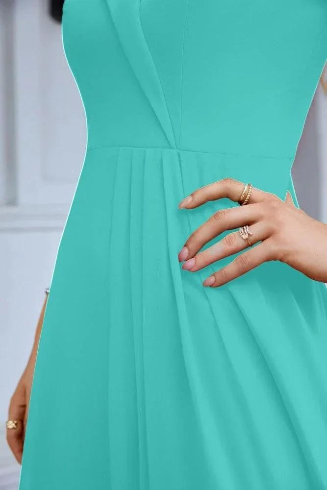 Women's thin strap off the shoulder bridesmaid mopping the floor evening dress 28093 by numbersea