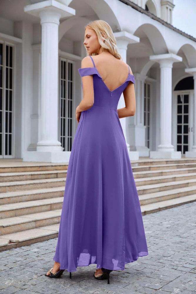 Women's thin strap off the shoulder bridesmaid mopping the floor evening dress 28093 by numbersea