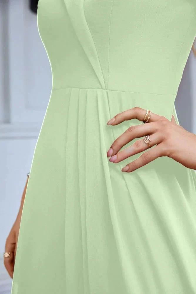 Women's thin strap off the shoulder bridesmaid mopping the floor evening dress 28093 by numbersea