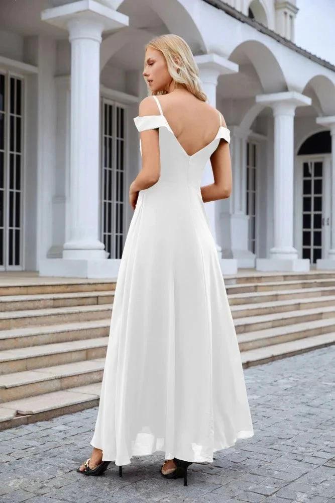 Women's thin strap off the shoulder bridesmaid mopping the floor evening dress 28093 by numbersea