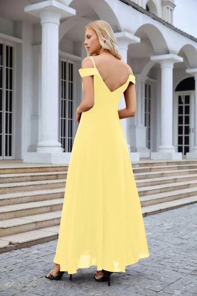 Women's thin strap off the shoulder bridesmaid mopping the floor evening dress 28093 by numbersea