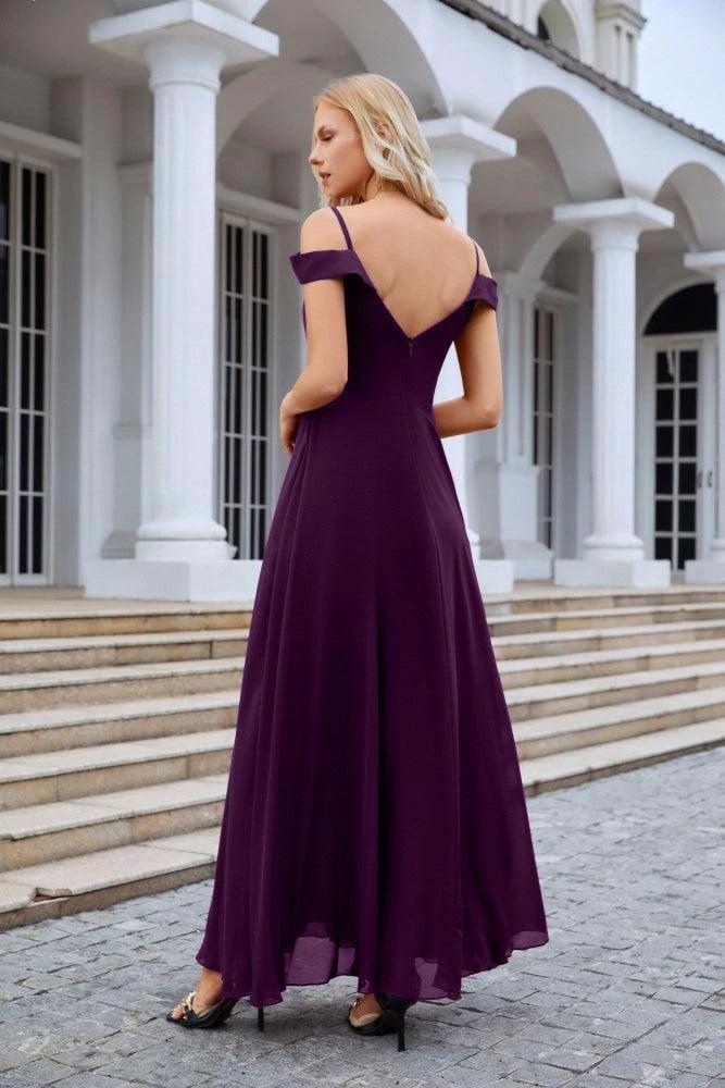 Women's thin strap off the shoulder bridesmaid mopping the floor evening dress 28093 by numbersea