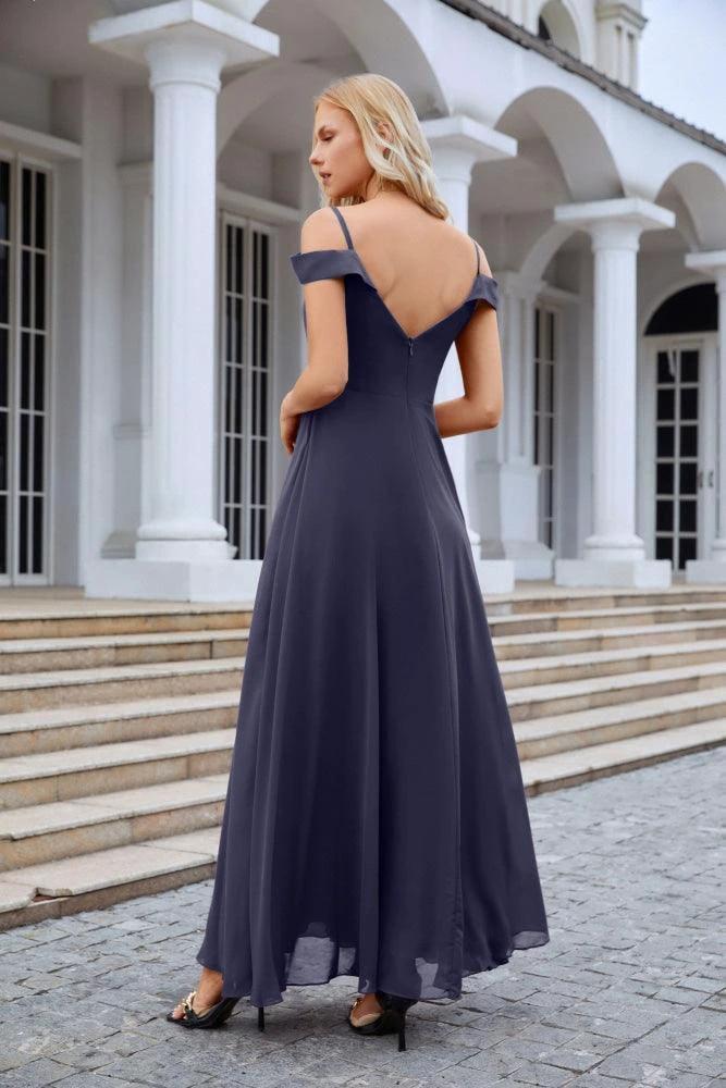 Women's thin strap off the shoulder bridesmaid mopping the floor evening dress 28093 by numbersea