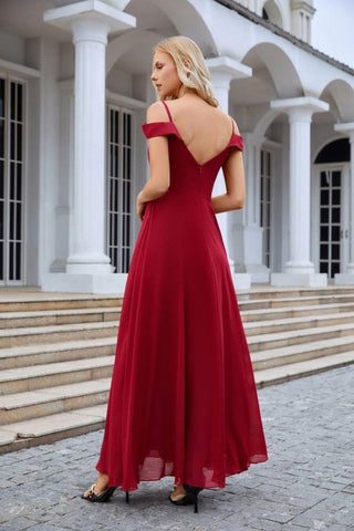 Women's thin strap off the shoulder bridesmaid mopping the floor evening dress 28093