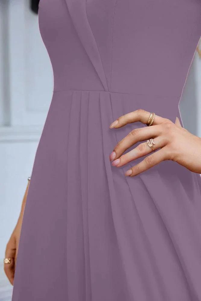 Women's thin strap off the shoulder bridesmaid mopping the floor evening dress 28093 by numbersea
