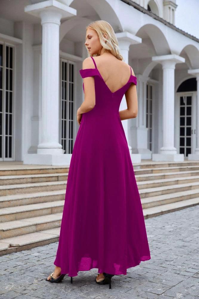 Women's thin strap off the shoulder bridesmaid mopping the floor evening dress 28093 by numbersea