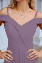 Women's thin strap off the shoulder bridesmaid mopping the floor evening dress 28093 by numbersea