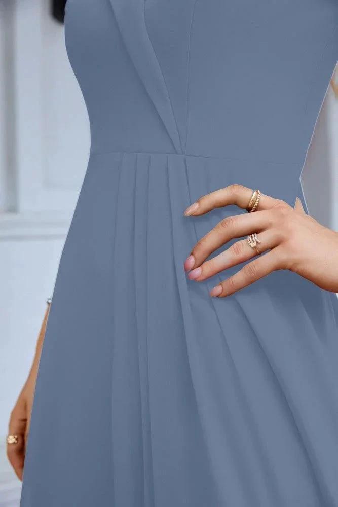 Women's thin strap off the shoulder bridesmaid mopping the floor evening dress 28093 by numbersea