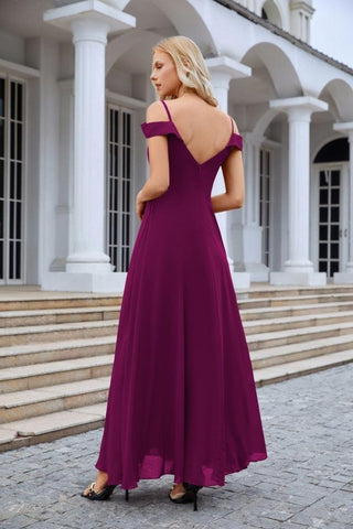 Women's thin strap off the shoulder bridesmaid mopping the floor evening dress 28093