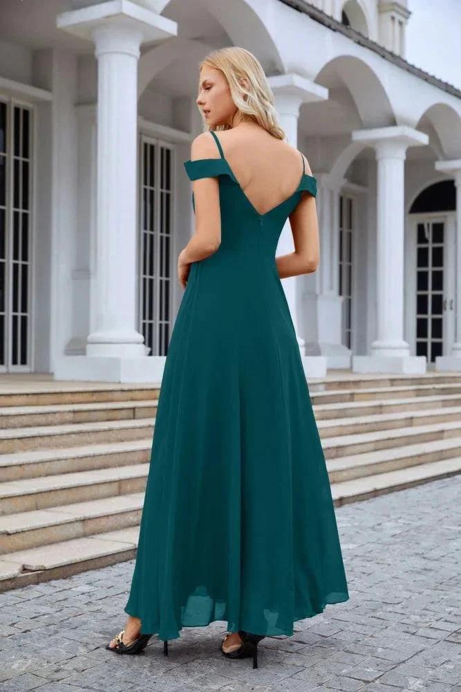Women's thin strap off the shoulder bridesmaid mopping the floor evening dress 28093 by numbersea