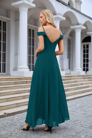 Women's thin strap off the shoulder bridesmaid mopping the floor evening dress 28093