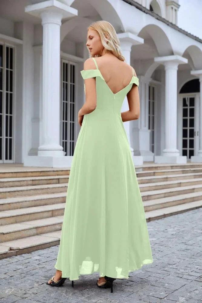 Women's thin strap off the shoulder bridesmaid mopping the floor evening dress 28093 by numbersea