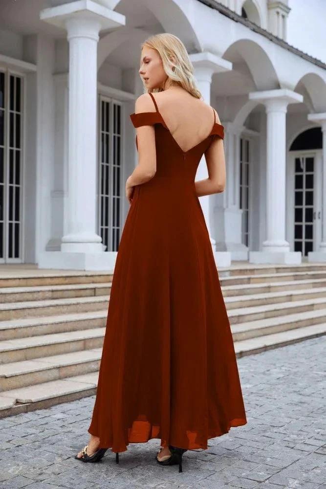 Women's thin strap off the shoulder bridesmaid mopping the floor evening dress 28093 by numbersea