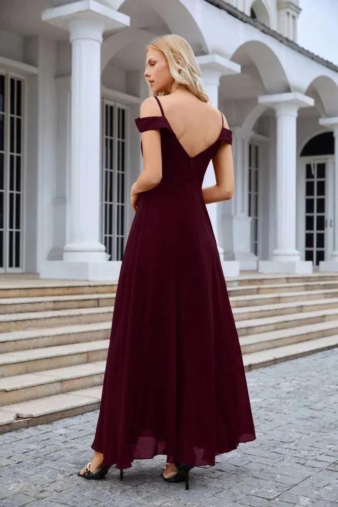 Women's thin strap off the shoulder bridesmaid mopping the floor evening dress 28093 by numbersea