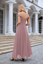 Women's thin strap off the shoulder bridesmaid mopping the floor evening dress 28093 by numbersea