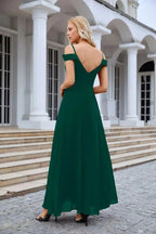 Women's thin strap off the shoulder bridesmaid mopping the floor evening dress 28093 by numbersea