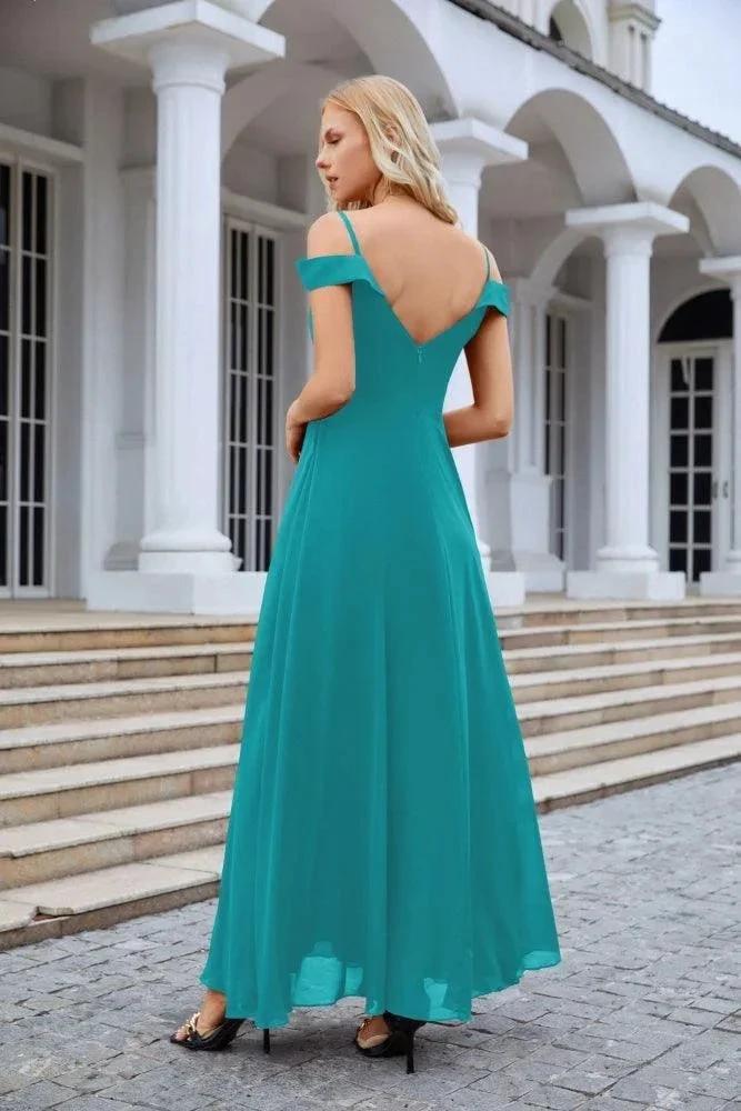 Women's thin strap off the shoulder bridesmaid mopping the floor evening dress 28093 by numbersea