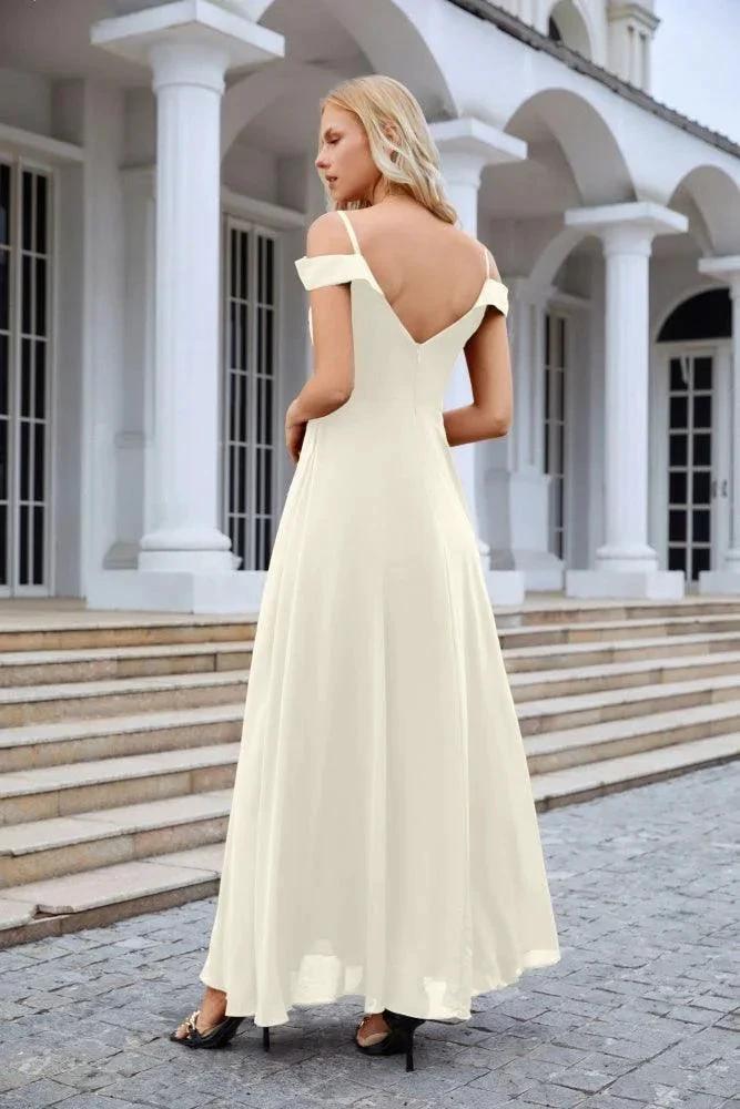 Women's thin strap off the shoulder bridesmaid mopping the floor evening dress 28093 by numbersea
