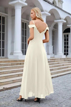 Women's thin strap off the shoulder bridesmaid mopping the floor evening dress 28093 by numbersea