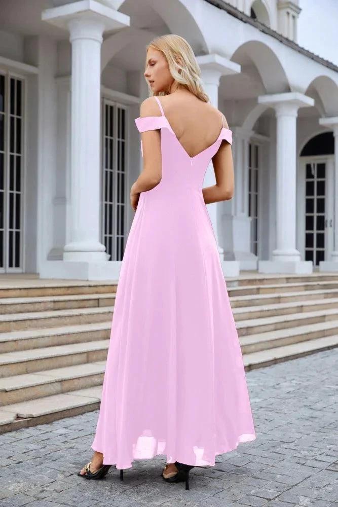 Women's thin strap off the shoulder bridesmaid mopping the floor evening dress 28093 by numbersea
