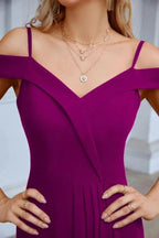 Women's thin strap off the shoulder bridesmaid mopping the floor evening dress 28093 by numbersea