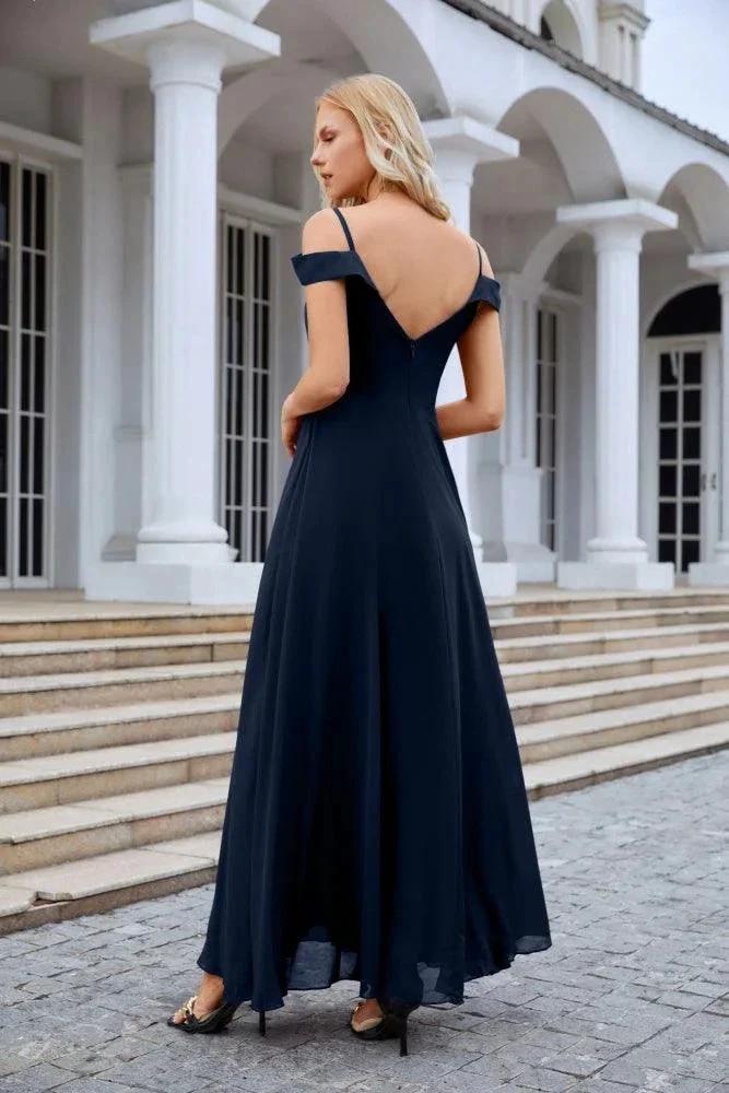 Women's thin strap off the shoulder bridesmaid mopping the floor evening dress 28093 by numbersea