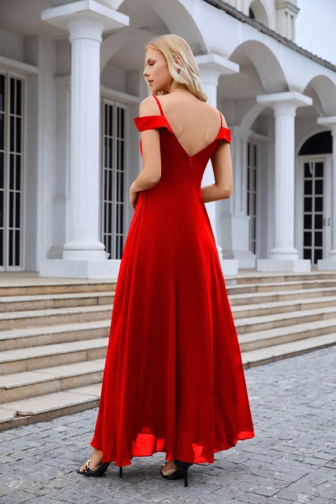 Women's thin strap off the shoulder bridesmaid mopping the floor evening dress 28093 by numbersea
