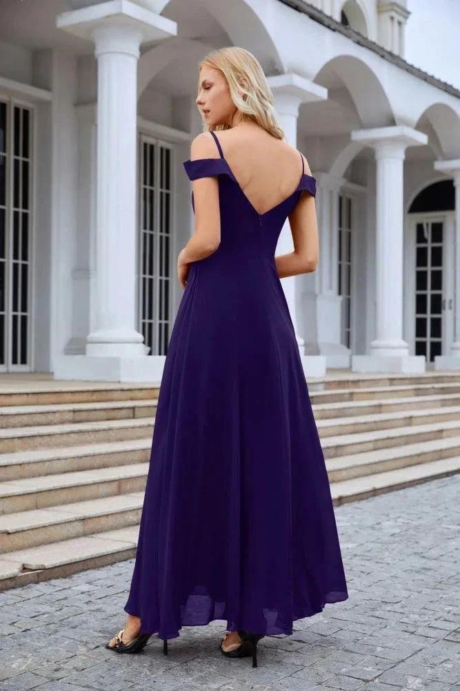Women's thin strap off the shoulder bridesmaid mopping the floor evening dress 28093 by numbersea