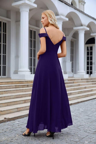 Women's thin strap off the shoulder bridesmaid mopping the floor evening dress 28093