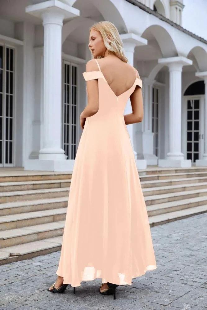 Women's thin strap off the shoulder bridesmaid mopping the floor evening dress 28093 by numbersea