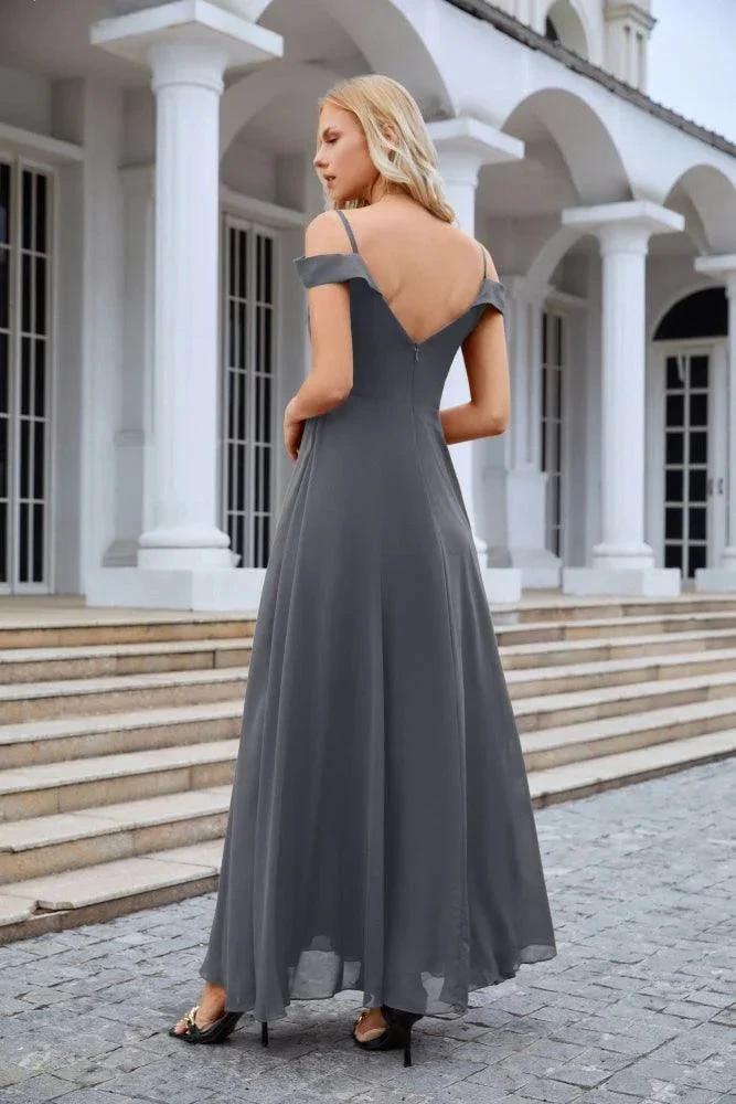 Women's thin strap off the shoulder bridesmaid mopping the floor evening dress 28093 by numbersea