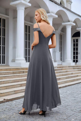 Women's thin strap off the shoulder bridesmaid mopping the floor evening dress 28093