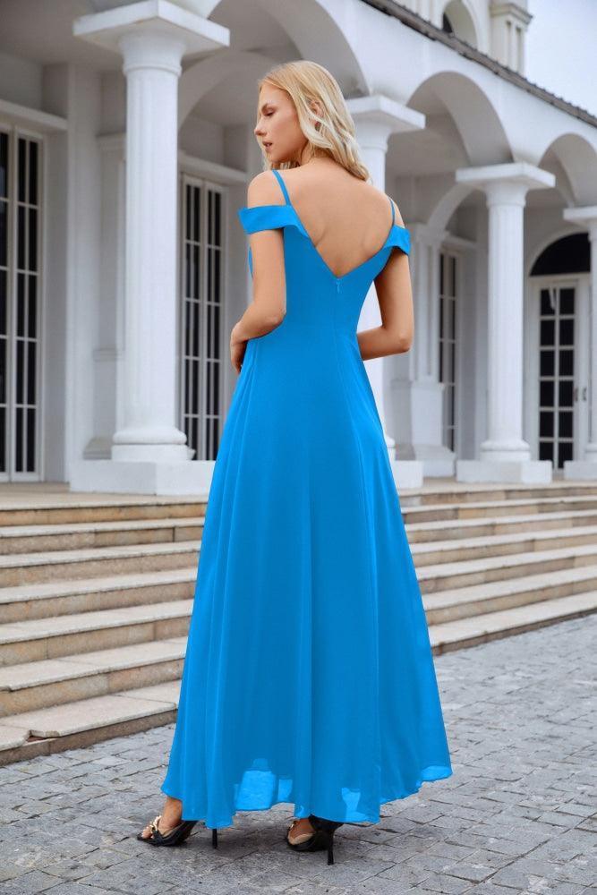 Women's thin strap off the shoulder bridesmaid mopping the floor evening dress 28093 by numbersea