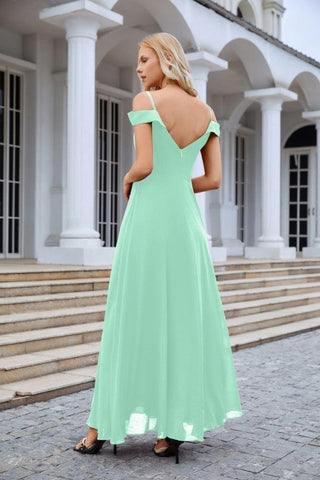 Women's thin strap off the shoulder bridesmaid mopping the floor evening dress 28093