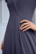 Women's thin strap off the shoulder bridesmaid mopping the floor evening dress 28093 by numbersea