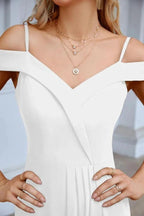 Women's thin strap off the shoulder bridesmaid mopping the floor evening dress 28093 by numbersea