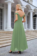 Women's thin strap off the shoulder bridesmaid mopping the floor evening dress 28093 by numbersea