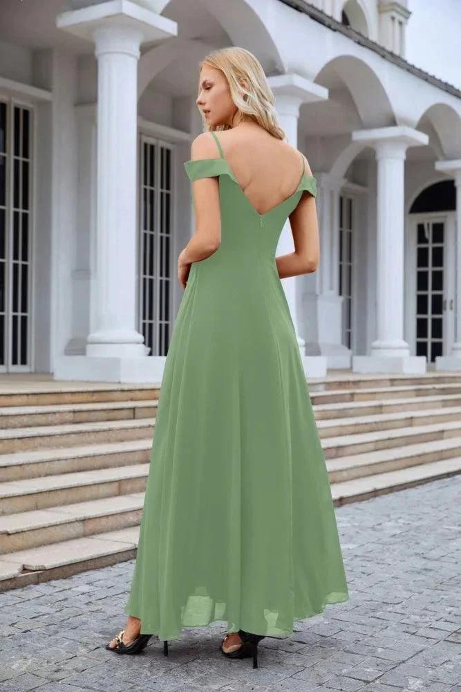 Women's thin strap off the shoulder bridesmaid mopping the floor evening dress 28093 by numbersea
